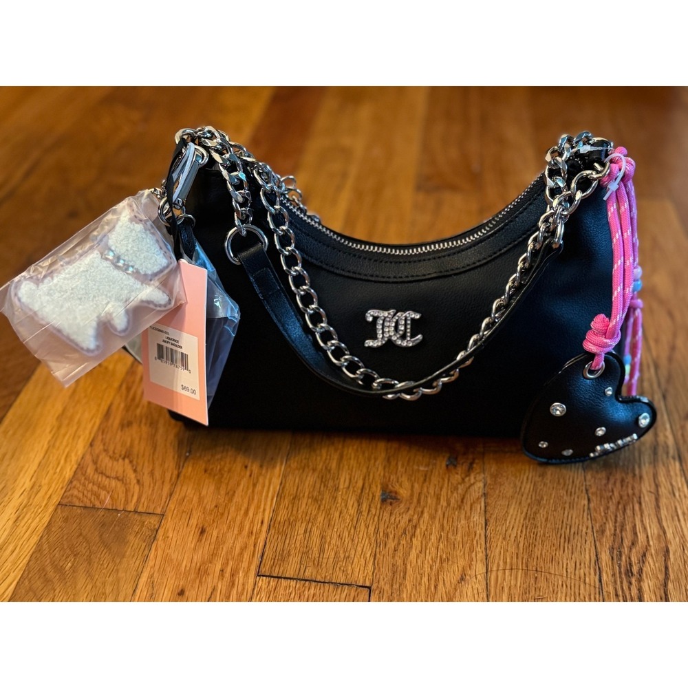 NWT Juicy Couture Juicy Shoulder Bag - Lots Of Bag Charms! - Liquorice Black